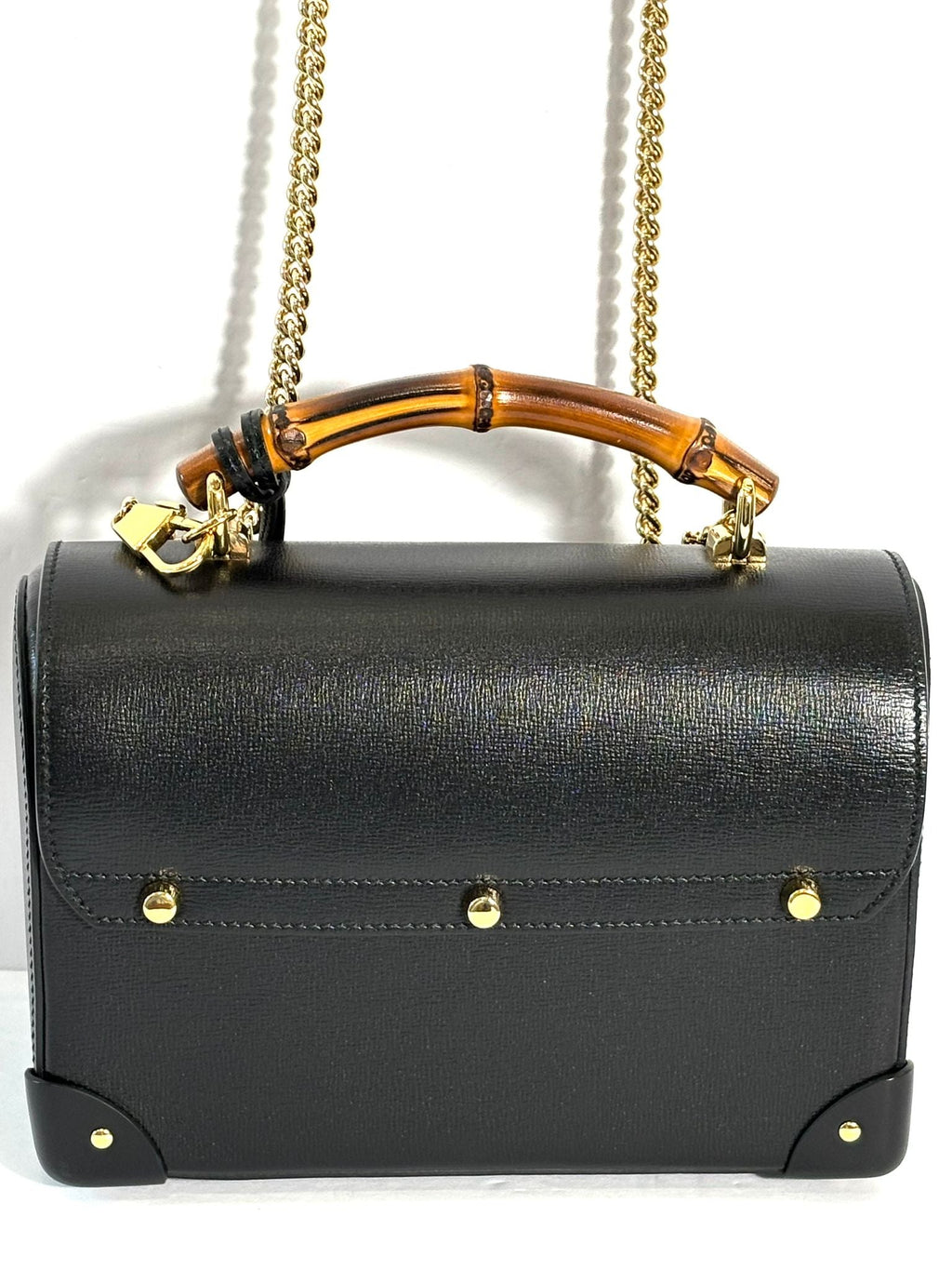 GUCCI CALFSKIN LEATHER SMALL BAMBOO PADLOCK CHAIN BAG