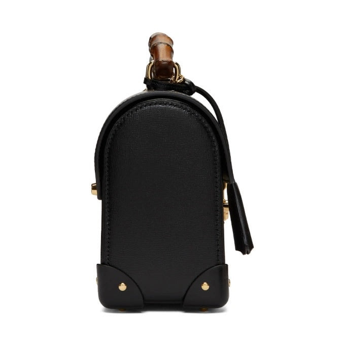 GUCCI CALFSKIN LEATHER SMALL BAMBOO PADLOCK CHAIN BAG
