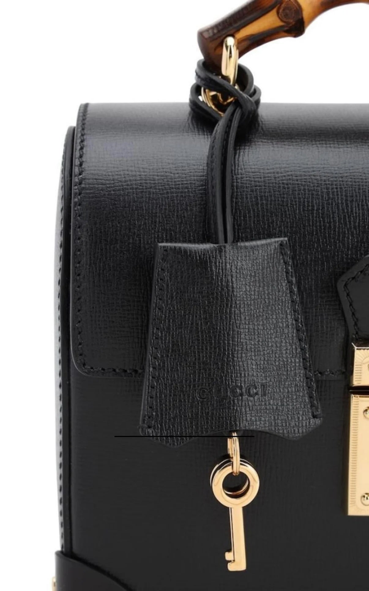 GUCCI CALFSKIN LEATHER SMALL BAMBOO PADLOCK CHAIN BAG