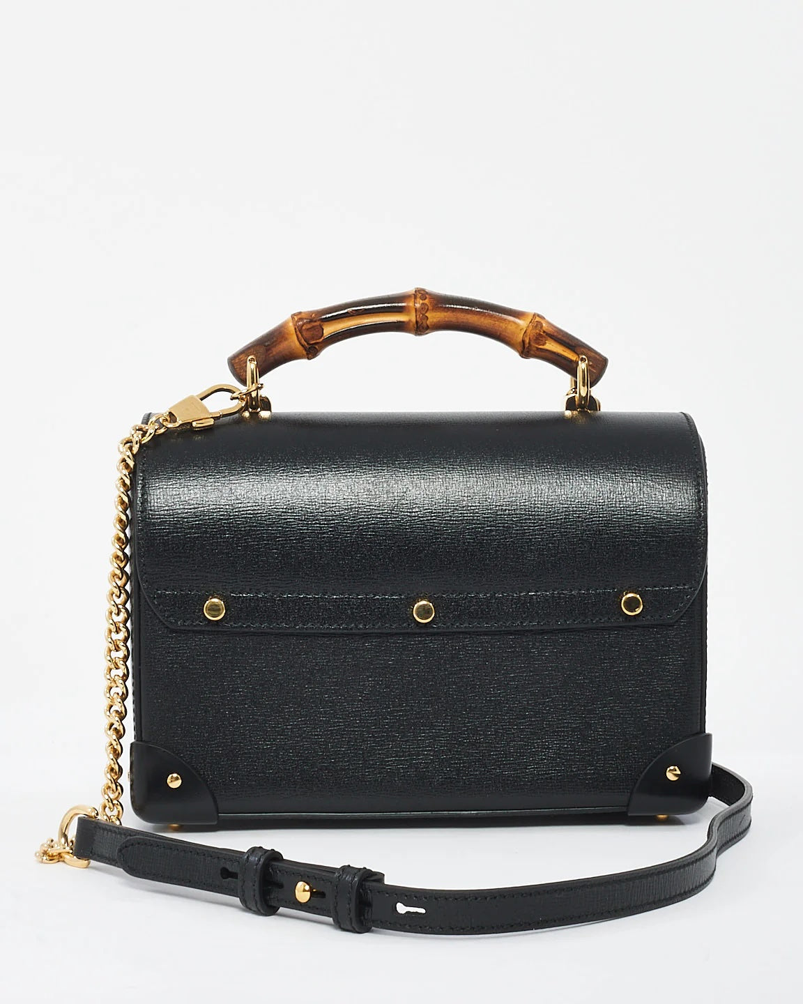 GUCCI CALFSKIN LEATHER SMALL BAMBOO PADLOCK CHAIN BAG