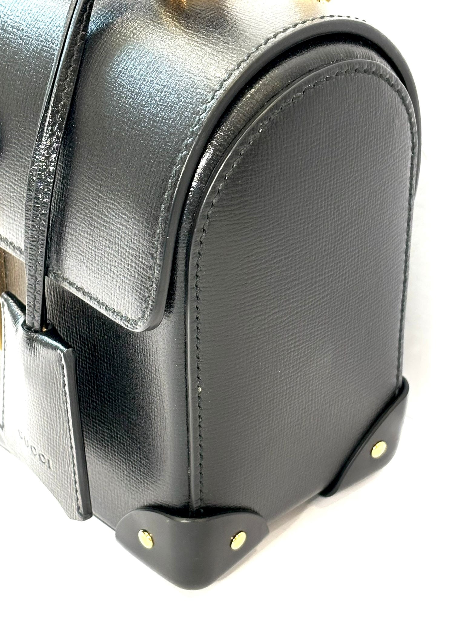 GUCCI CALFSKIN LEATHER SMALL BAMBOO PADLOCK CHAIN BAG