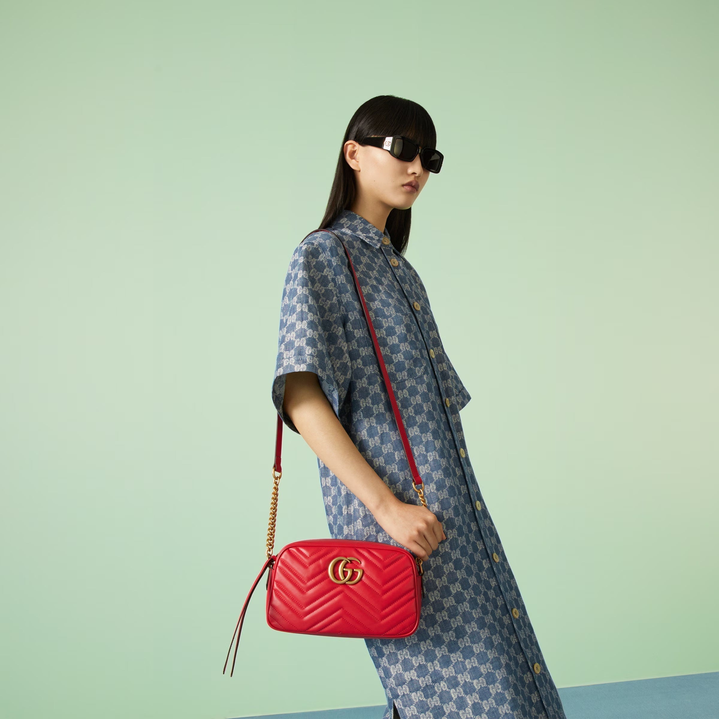 GUCCI GG MARMONT CALFSKIN LEATHER MATELASSE CROSSBODY