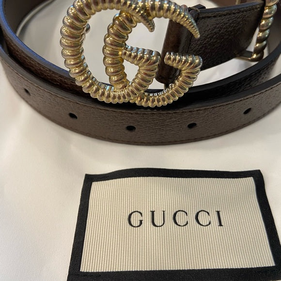 GUCCI CALFSKIN LEATHER TORCHON DOUBLE G BELT