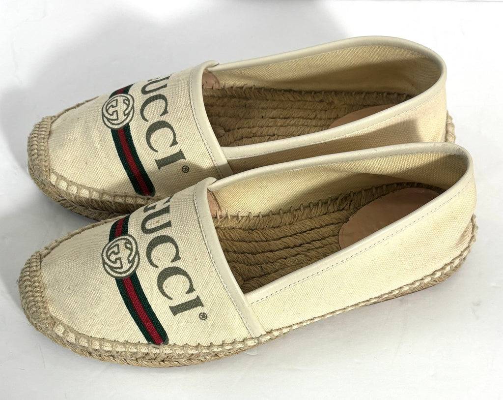 GUCCI LOGO PRINTED CANVAS ESPADRILLES
