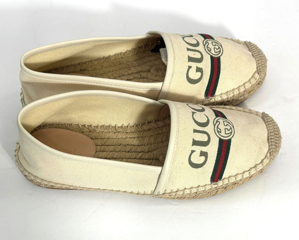 GUCCI LOGO PRINTED CANVAS ESPADRILLES