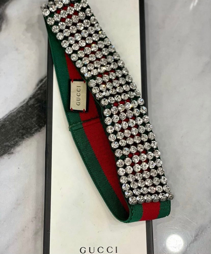 GUCCI CRYSTAL EMBELLISHED WEB HEADBAND