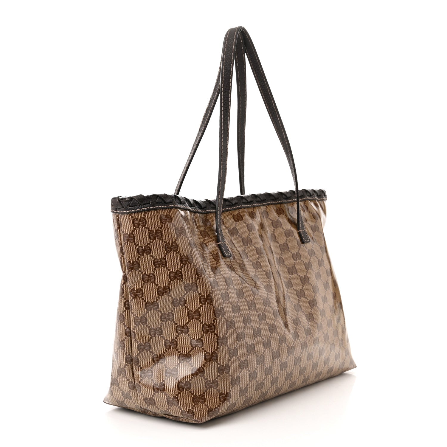 GUCCI GG CRYSTAL COATED CANVAS BAMBOO TASSAL TOTE