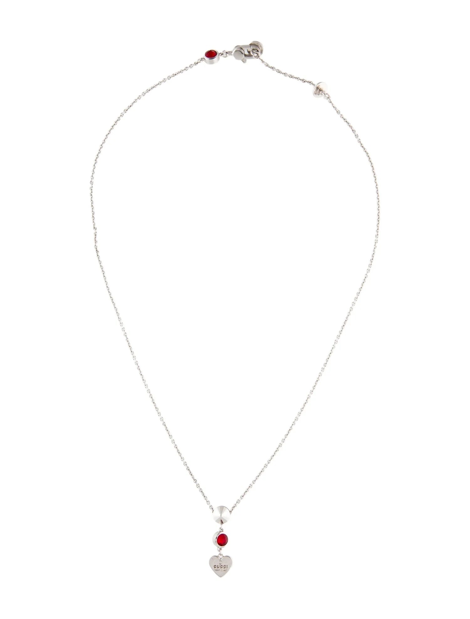 GUCCI STERLING SILVER TRADEMARK HEART PENDANT NECKLACE