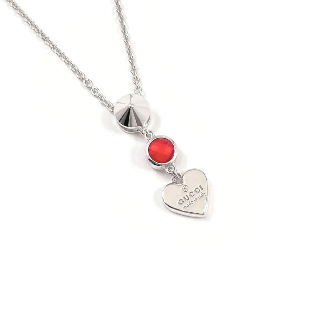 GUCCI STERLING SILVER TRADEMARK HEART PENDANT NECKLACE