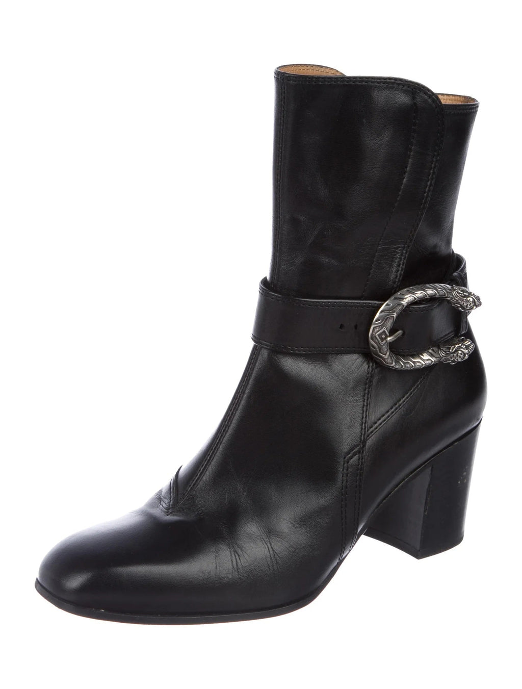 GUCCI DIONYSUS CALFSKIN LEATHER ANKLE BOOTS