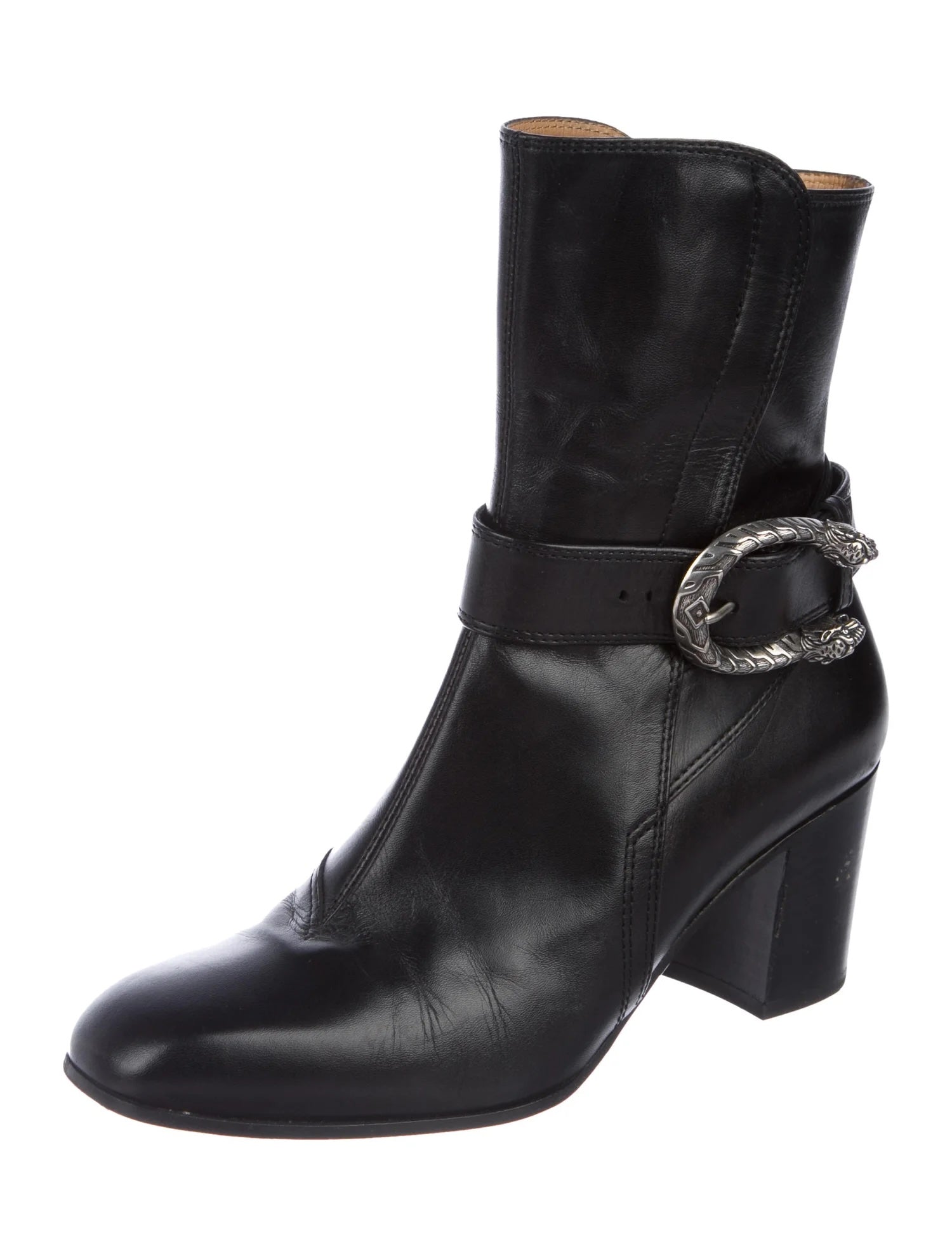 GUCCI DIONYSUS CALFSKIN LEATHER ANKLE BOOTS