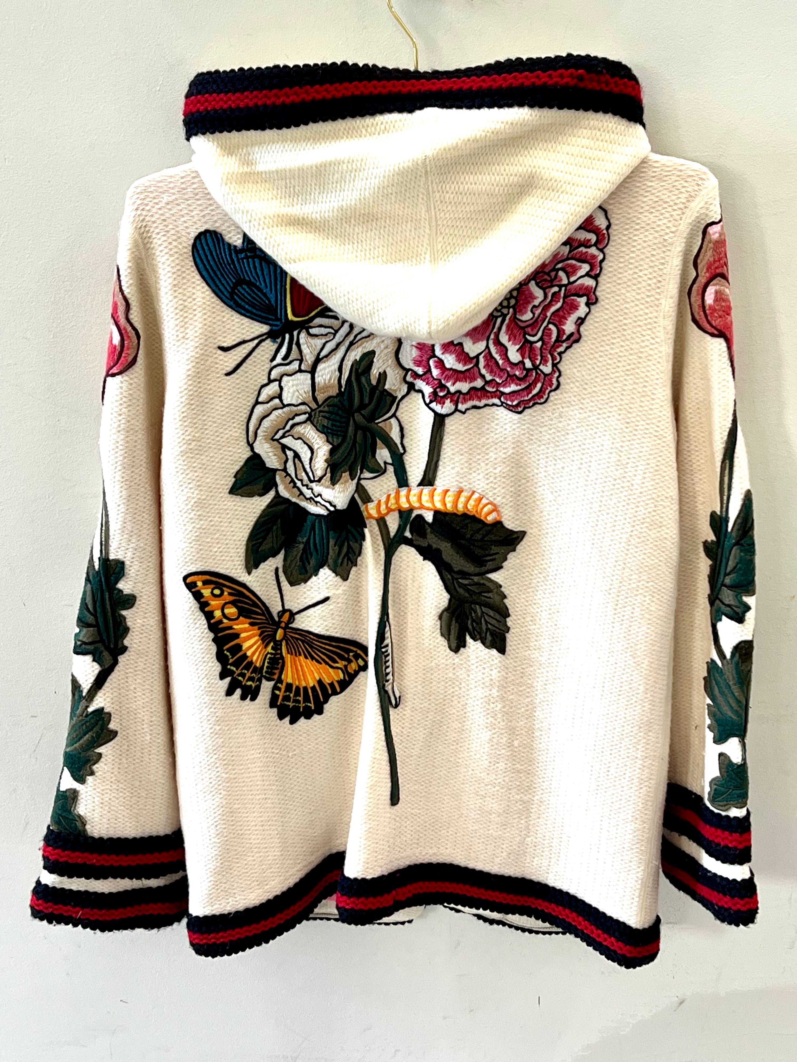 GUCCI EMBROIDERED OVERSIZED HOODED CARDIGAN