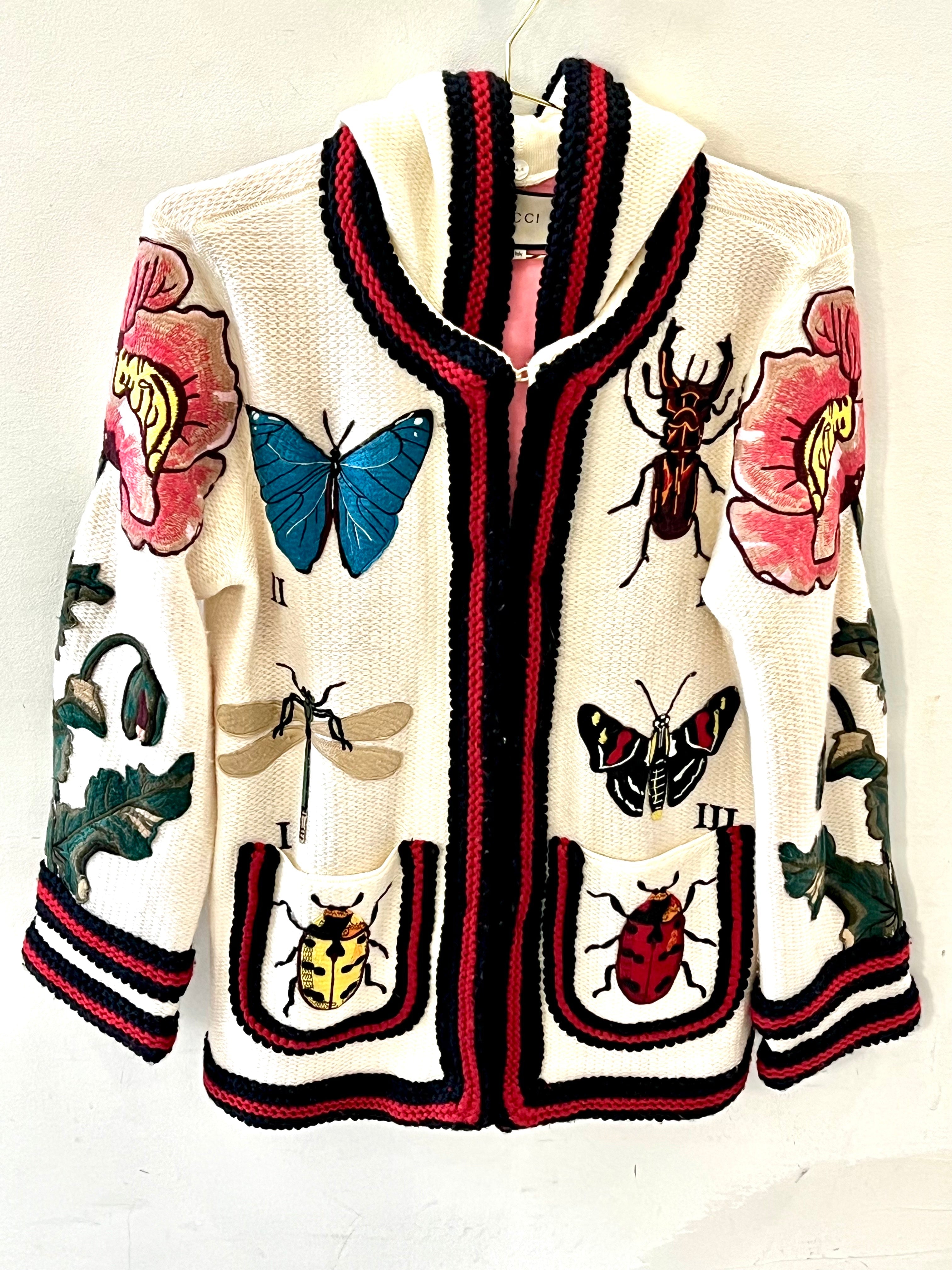 GUCCI EMBROIDERED OVERSIZED HOODED CARDIGAN