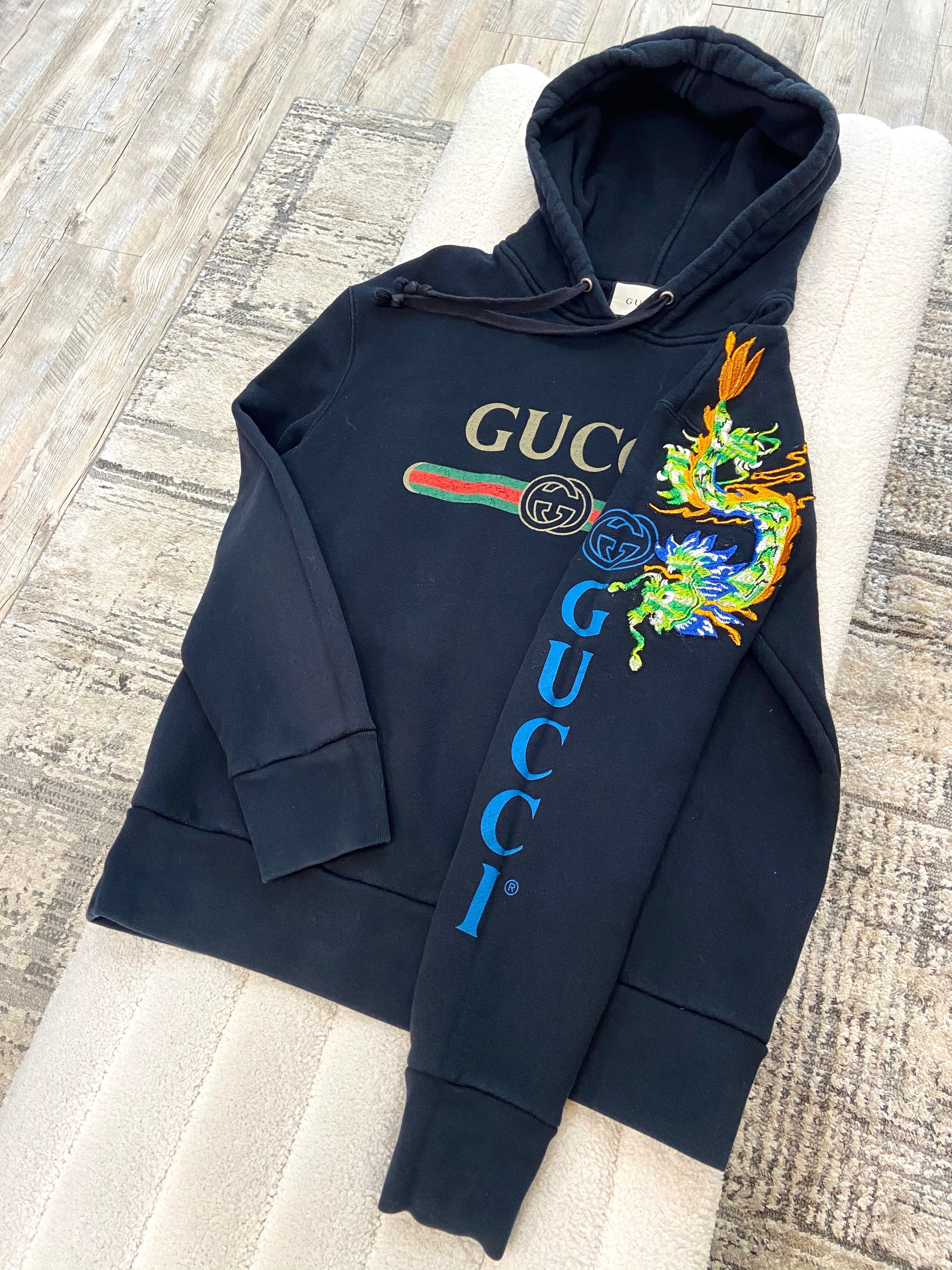 GUCCI EMBROIDERED DRAGON HOODED SWEATSHIRT