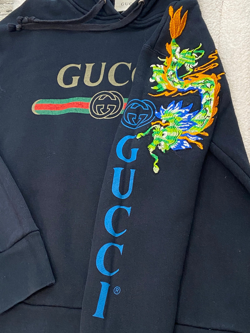 GUCCI EMBROIDERED DRAGON HOODED SWEATSHIRT
