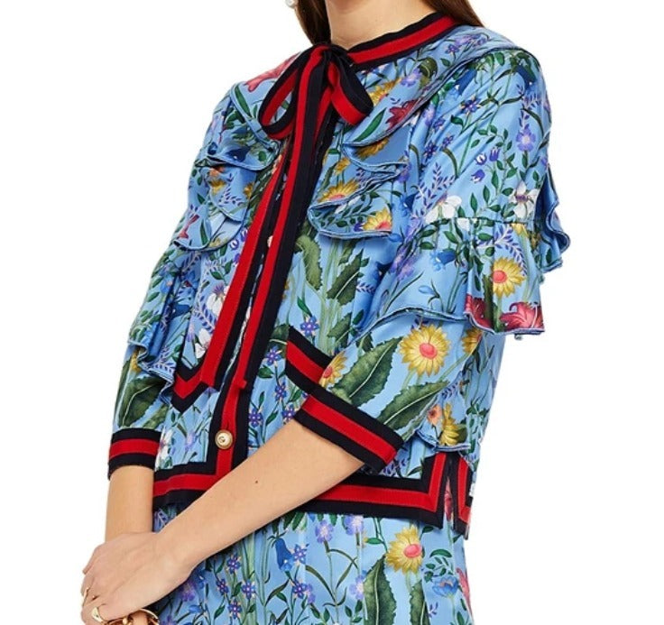 GUCCI FLORA RUFFLED SILK JACKET