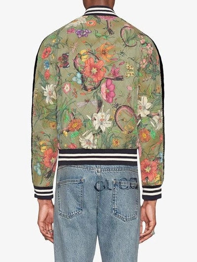 GUCCI FLORA SNAKE PRINT SILK REVERSIBLE BOMBER JACKET