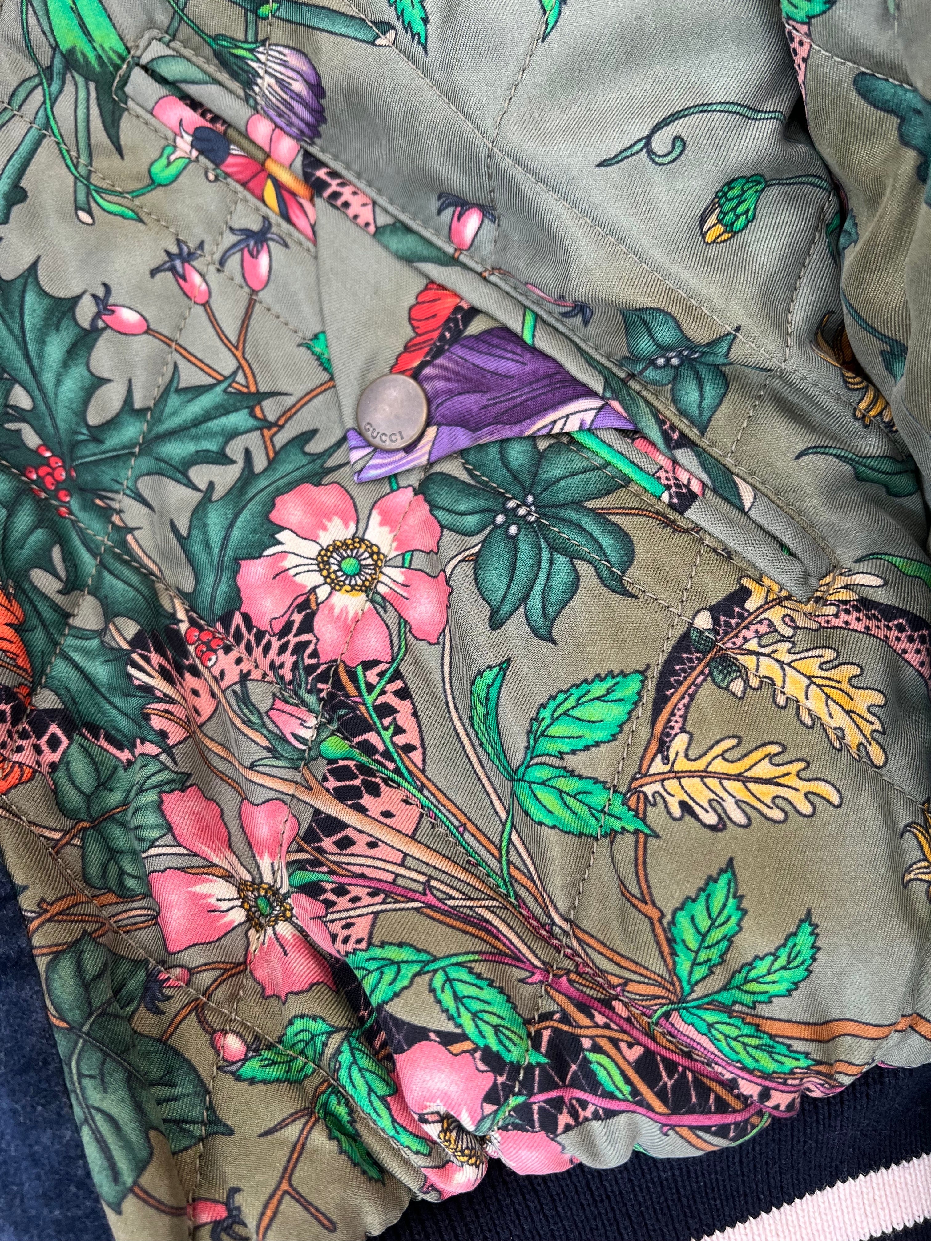 GUCCI FLORA SNAKE PRINT SILK REVERSIBLE BOMBER JACKET
