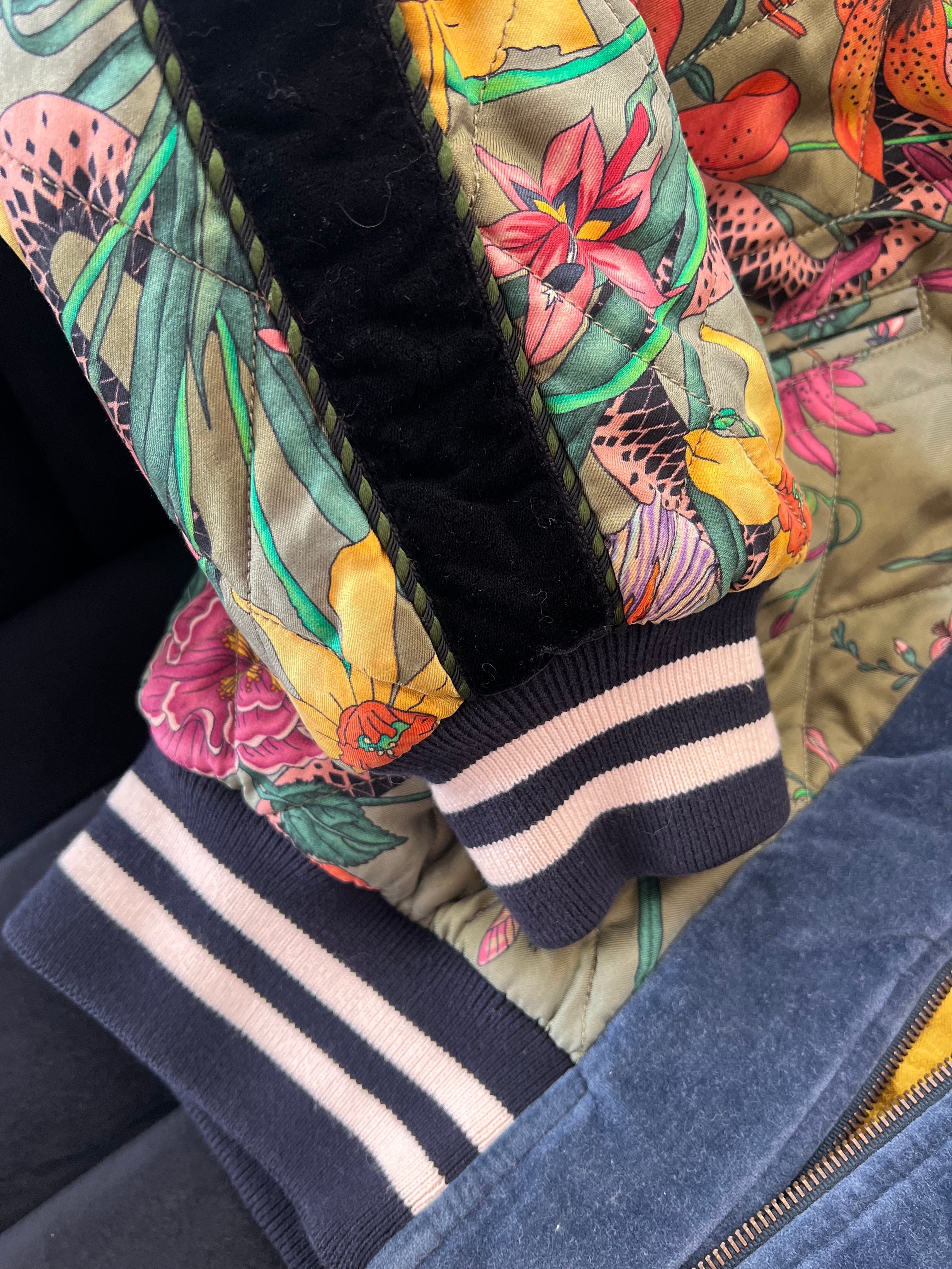 GUCCI FLORA SNAKE PRINT SILK REVERSIBLE BOMBER JACKET