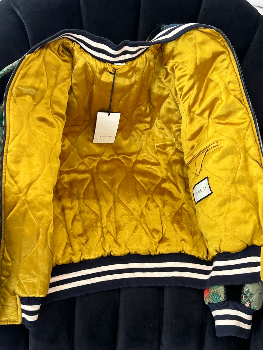 GUCCI FLORA SNAKE PRINT SILK REVERSIBLE BOMBER JACKET