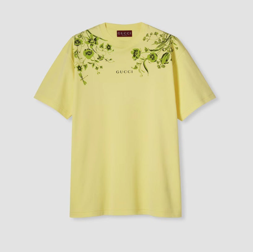 GUCCI FLORAL PRINT COTTON JERSEY T-SHIRT