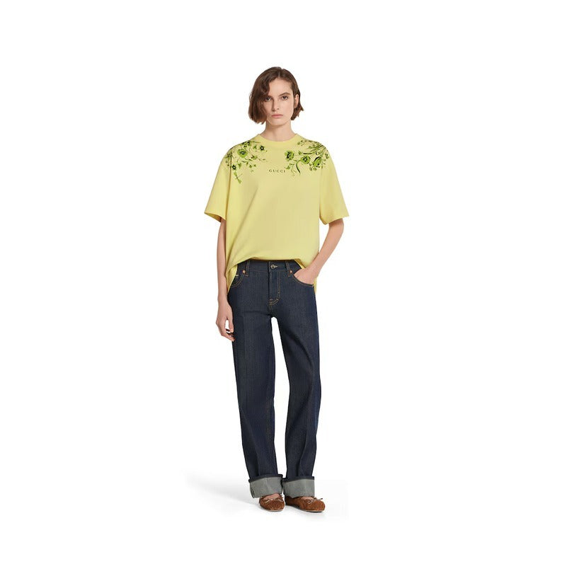 GUCCI FLORAL PRINT COTTON JERSEY T-SHIRT