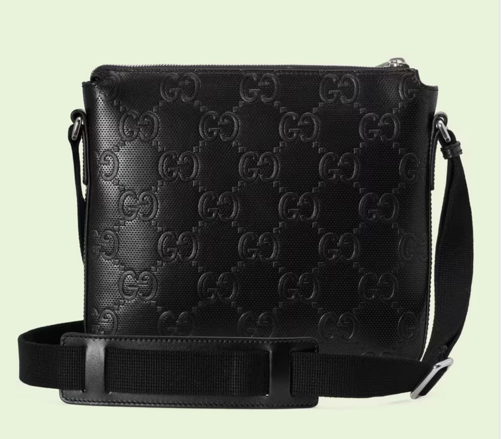 GUCCI GG EMBOSSED LEATHER SMALL MESSENGER BAG