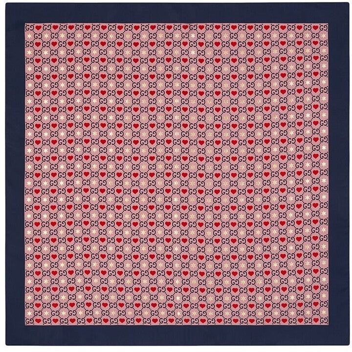 GUCCI GG HEARTS & STARS WOOL SILK SCARF