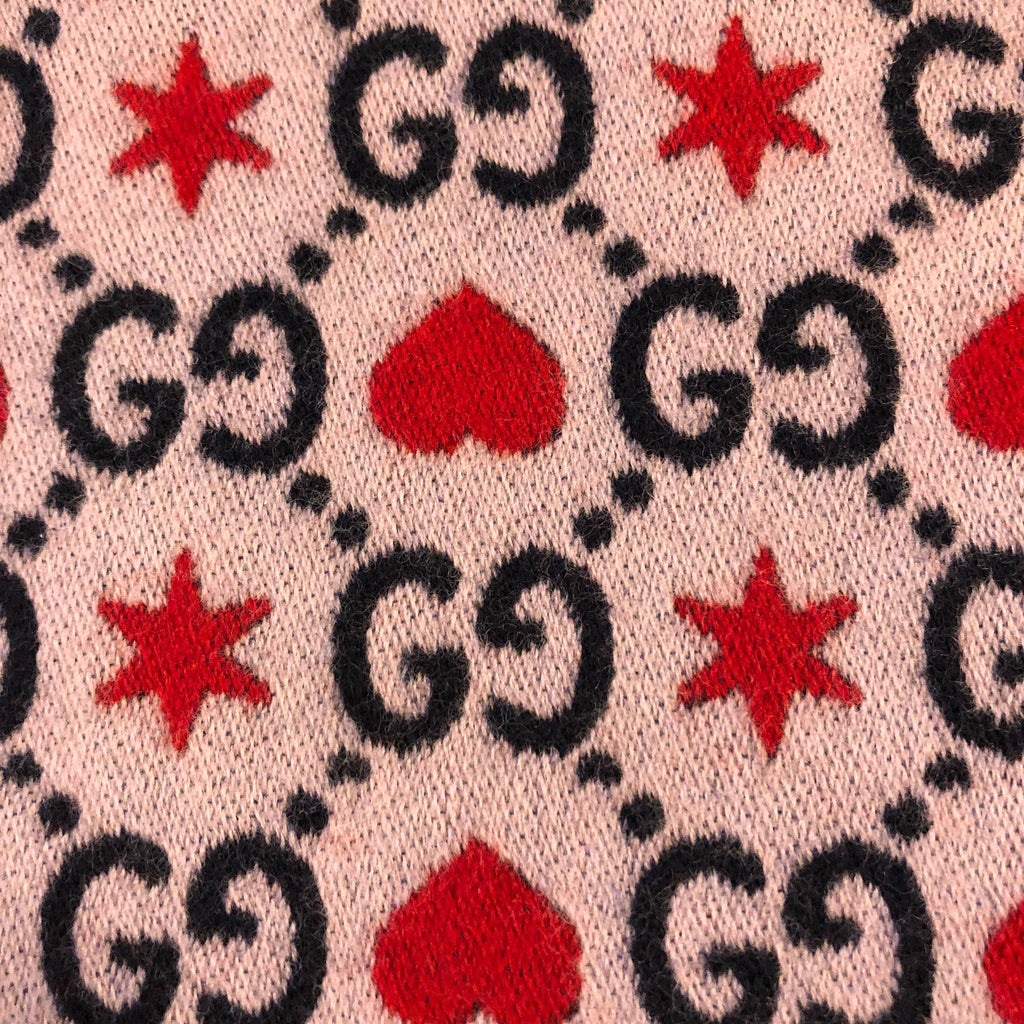 GUCCI GG HEARTS & STARS WOOL SILK SCARF