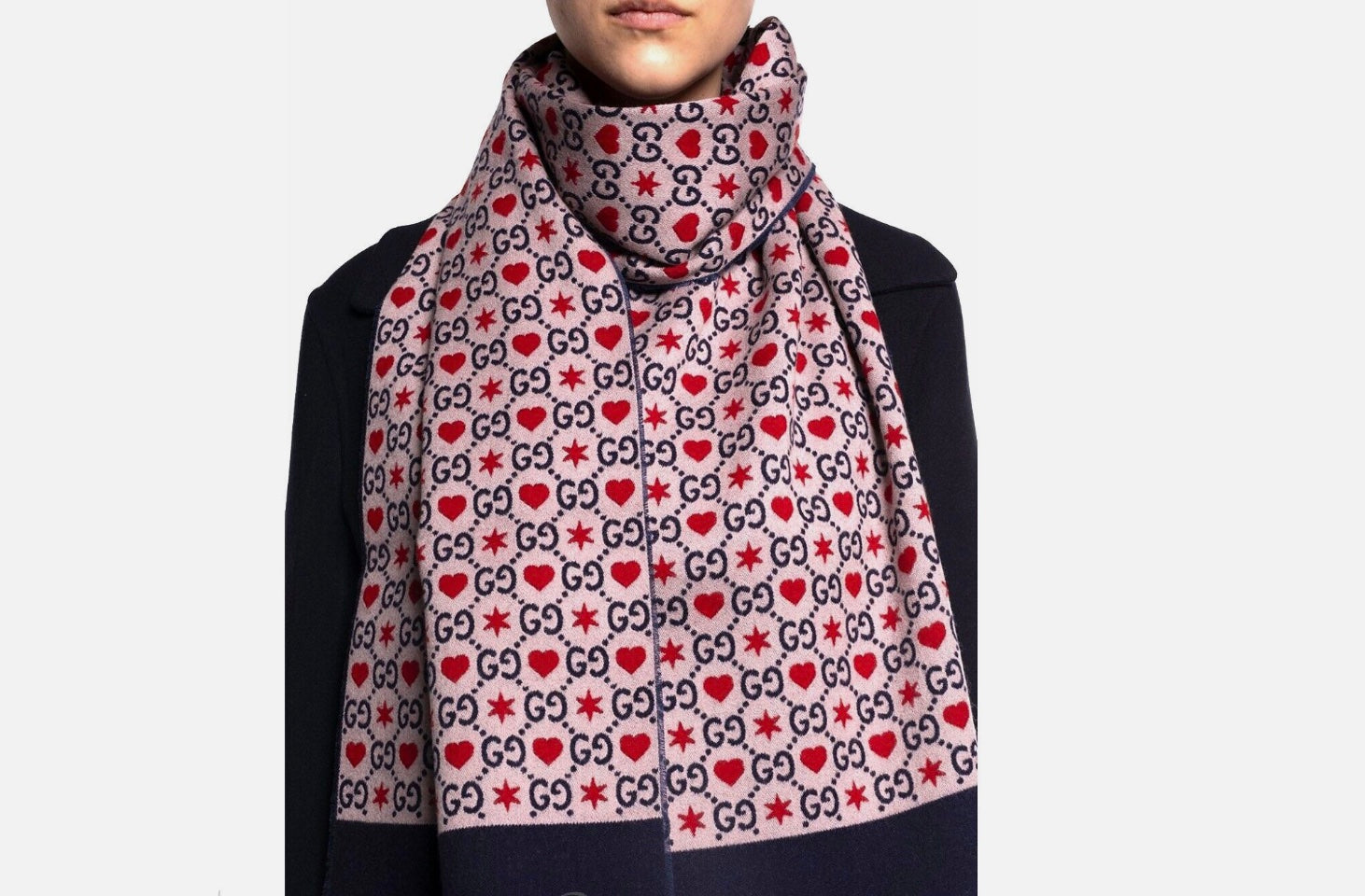 GUCCI GG HEARTS & STARS WOOL SILK SCARF