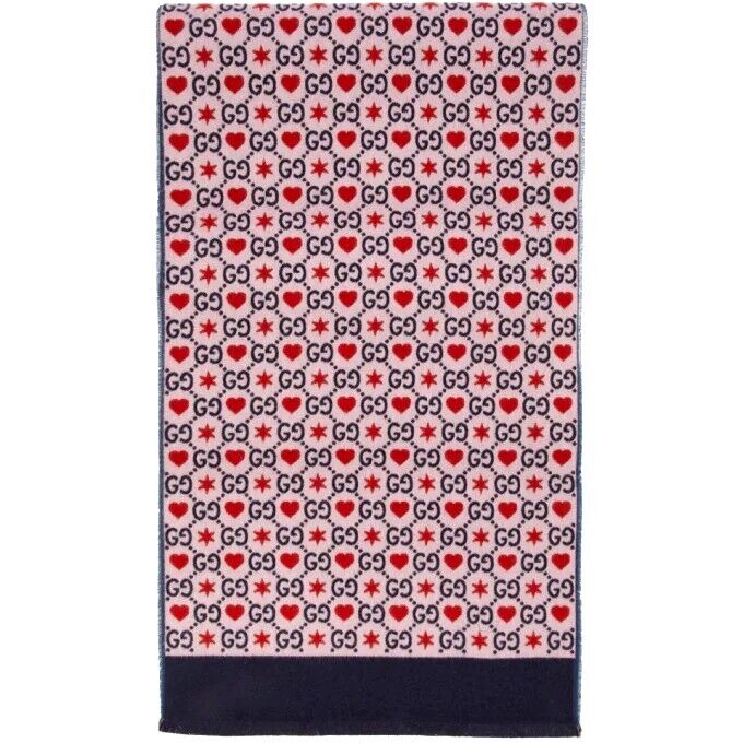 GUCCI GG HEARTS & STARS WOOL SILK SCARF