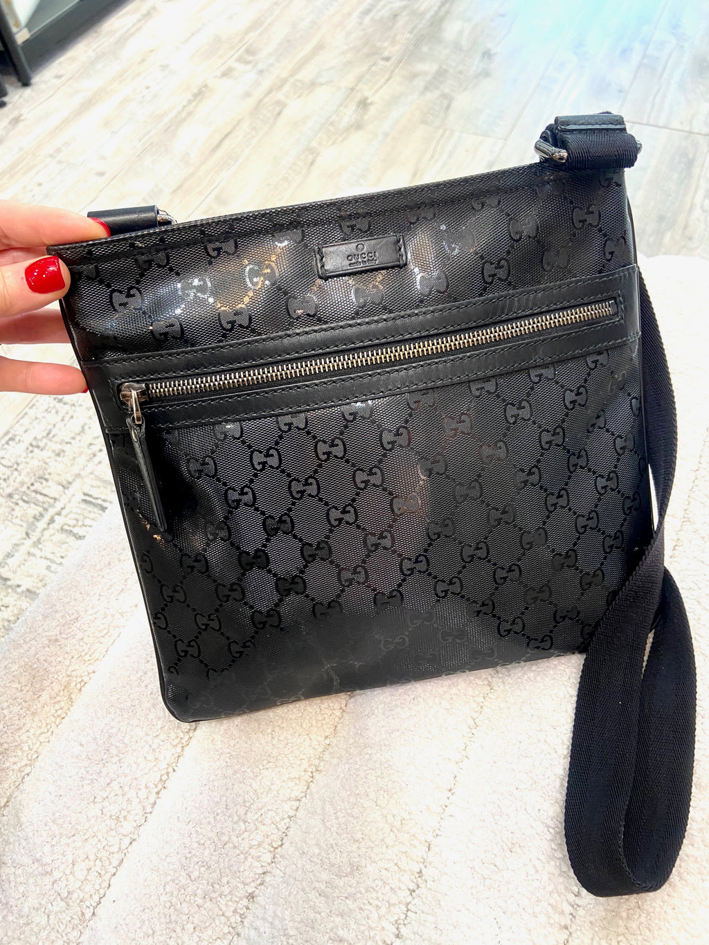 GUCCI GG IMPRIME MONOGRAM MESSENGER CROSSBODY BAG