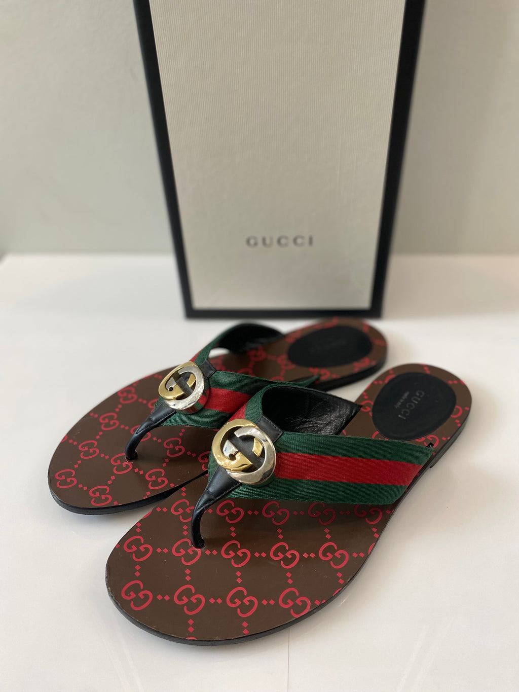 GUCCI GG THONG WEB THONG SANDALS