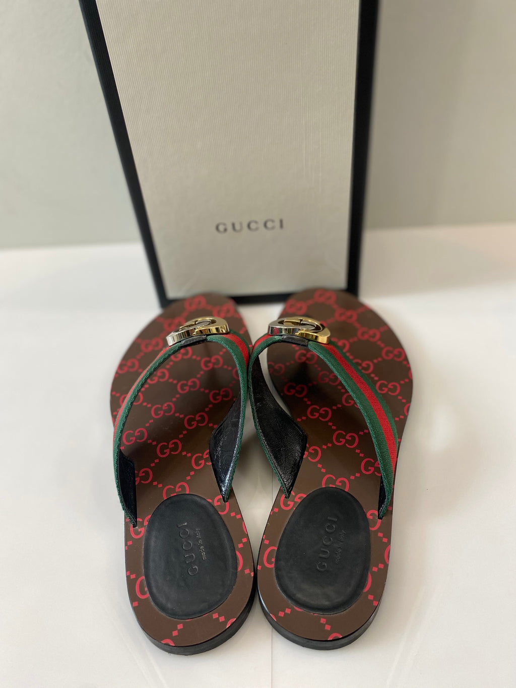 GUCCI GG THONG WEB THONG SANDALS