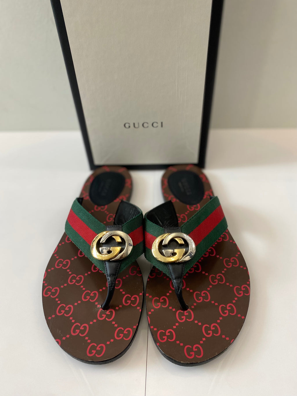 GUCCI GG THONG WEB THONG SANDALS