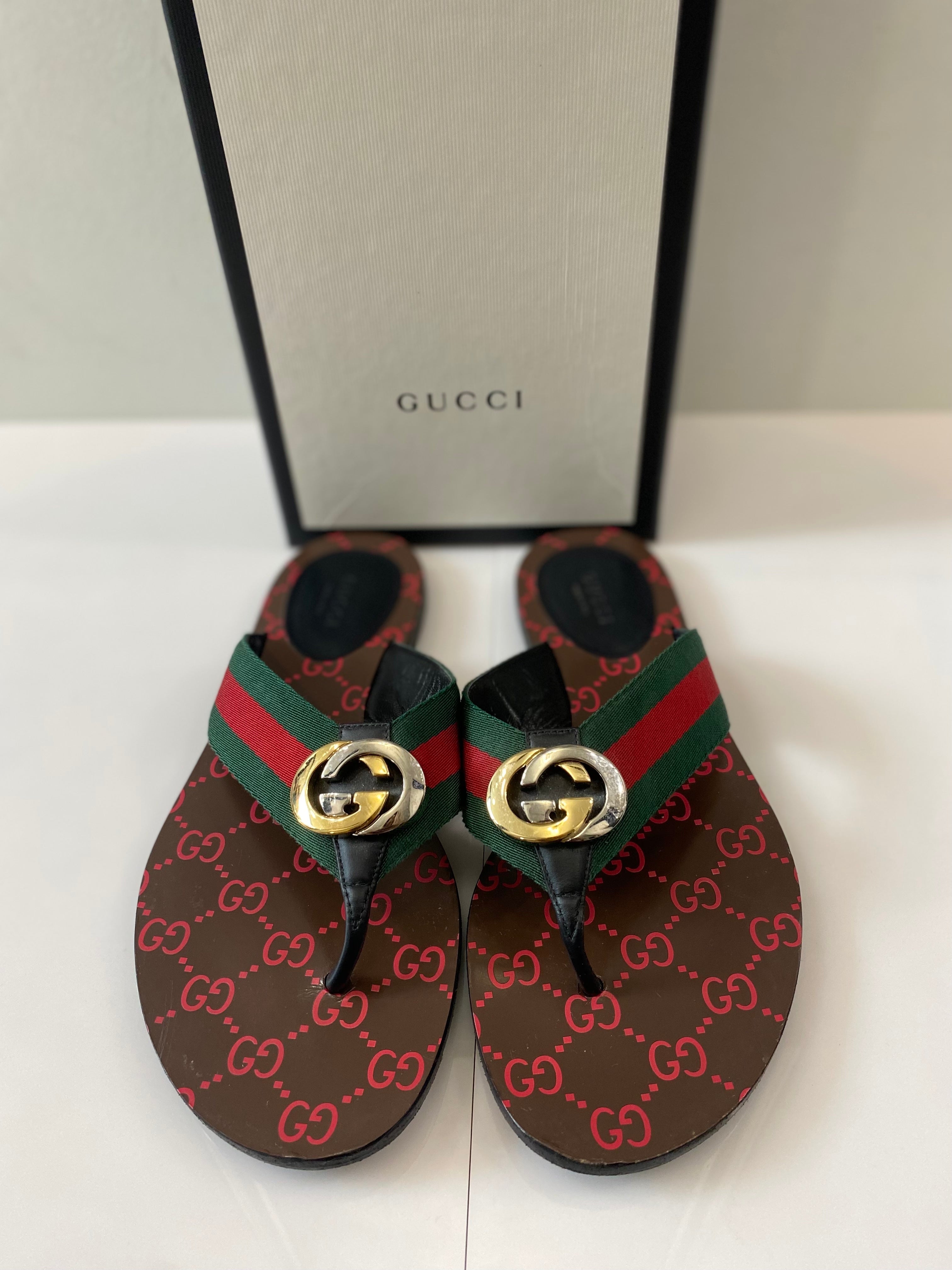 GUCCI GG THONG WEB THONG SANDALS
