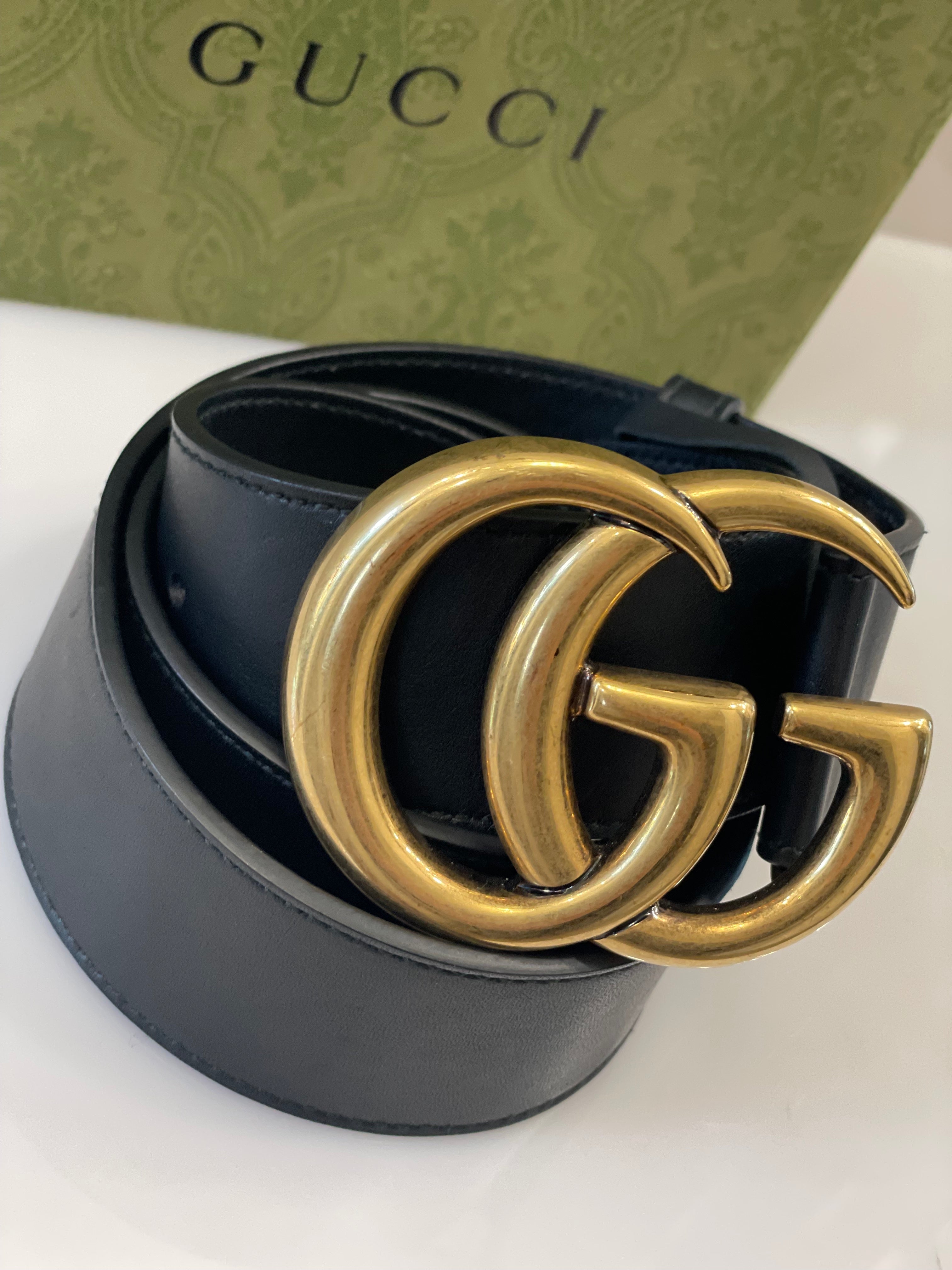 GUCCI GG MARMONT DOUBLE G CALFSKIN LEATHER BELT