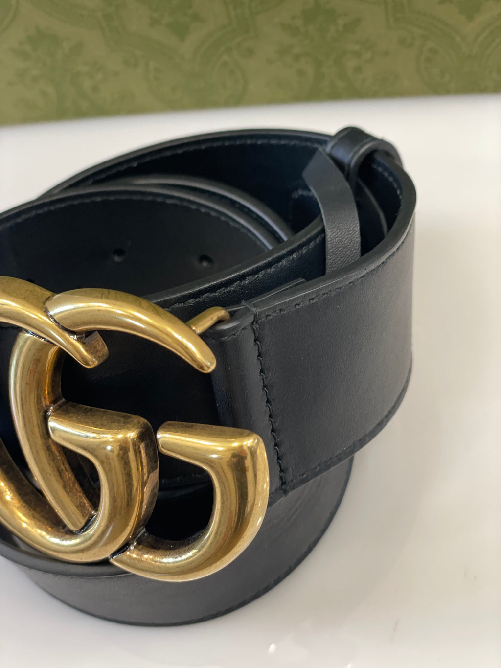 GUCCI GG MARMONT DOUBLE G CALFSKIN LEATHER BELT
