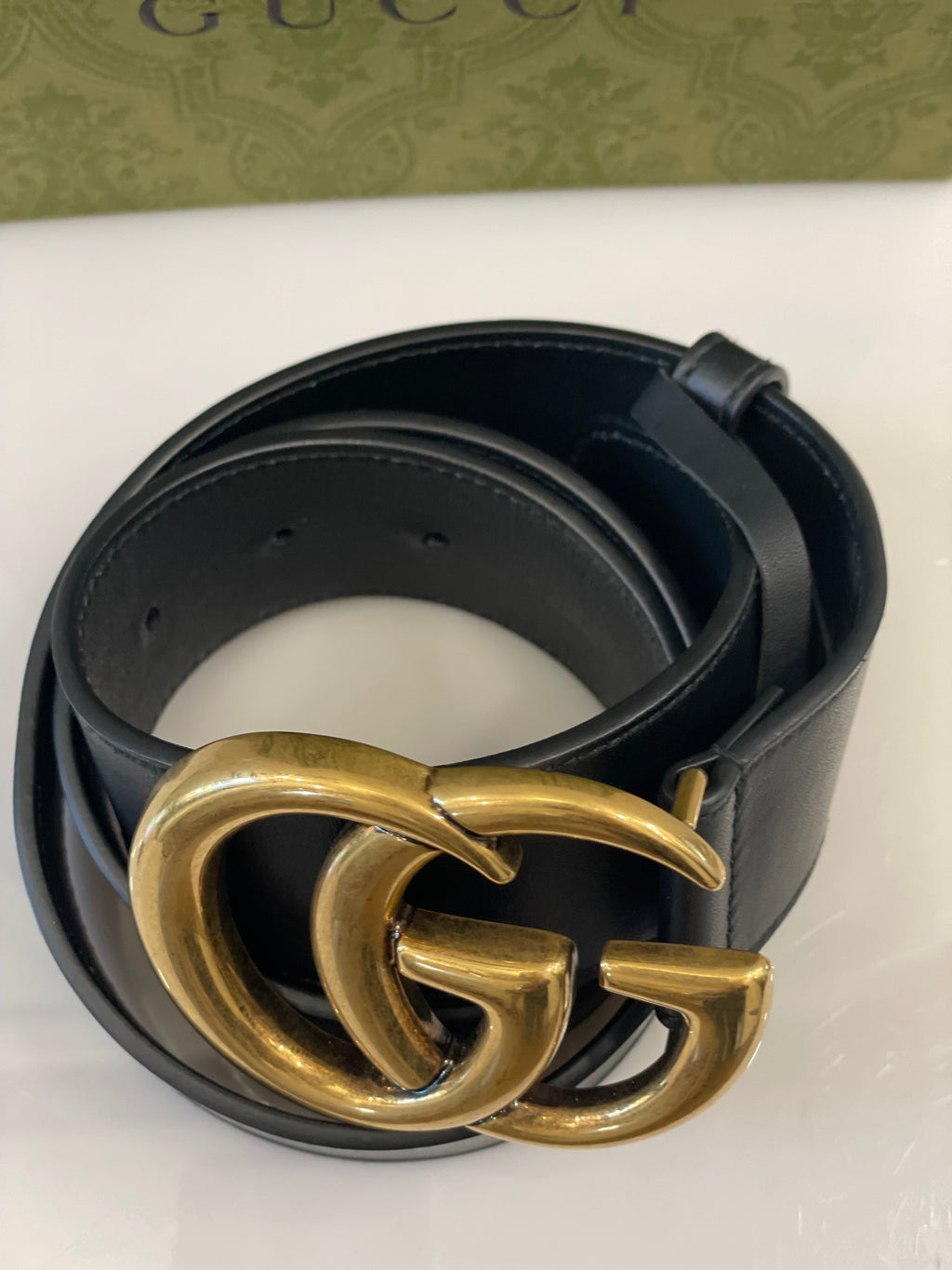 GUCCI GG MARMONT DOUBLE G CALFSKIN LEATHER BELT