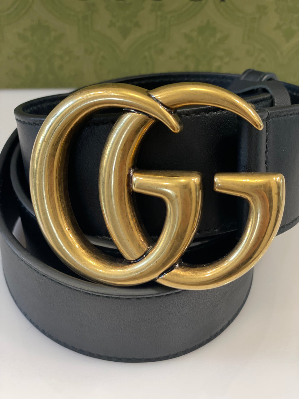 GUCCI GG MARMONT DOUBLE G CALFSKIN LEATHER BELT