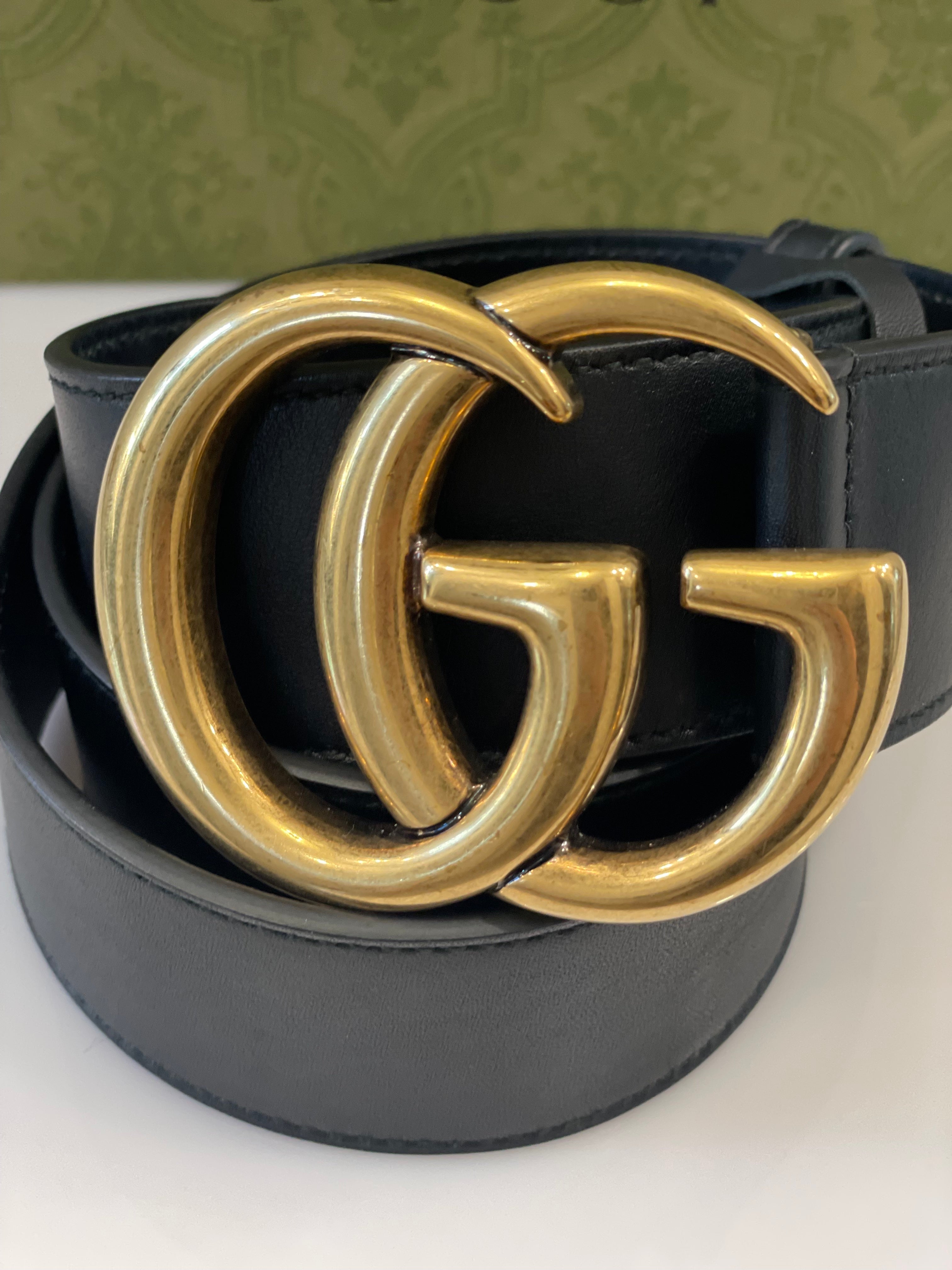 GUCCI GG MARMONT DOUBLE G CALFSKIN LEATHER BELT