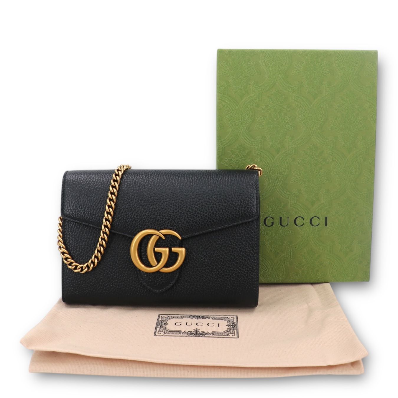 GUCCI GG MARMONT CALFSKIN LEATHER WALLET ON CHAIN
