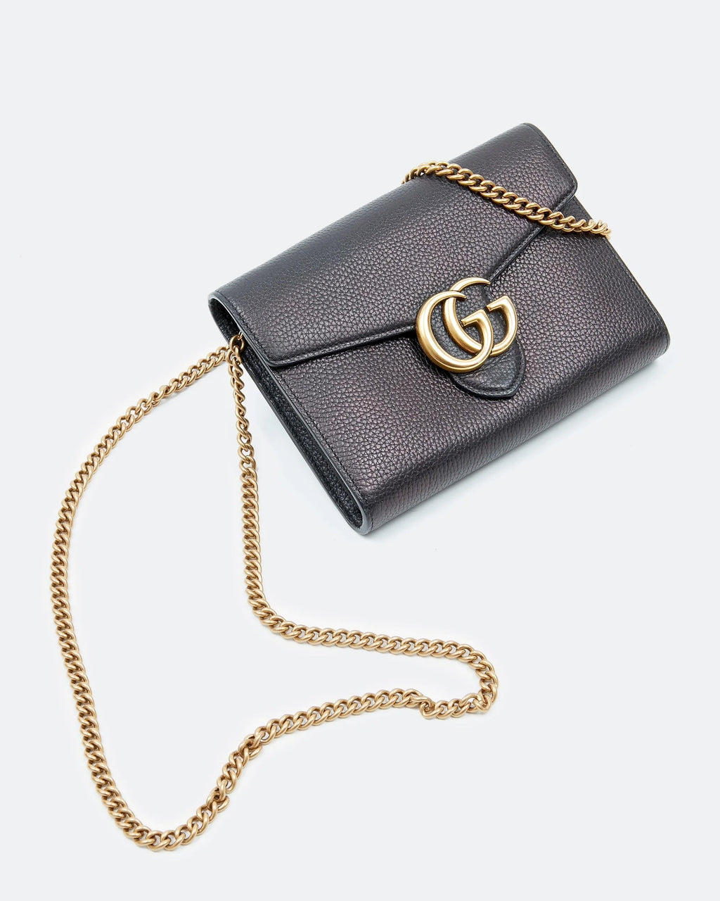 GUCCI GG MARMONT CALFSKIN LEATHER WALLET ON CHAIN