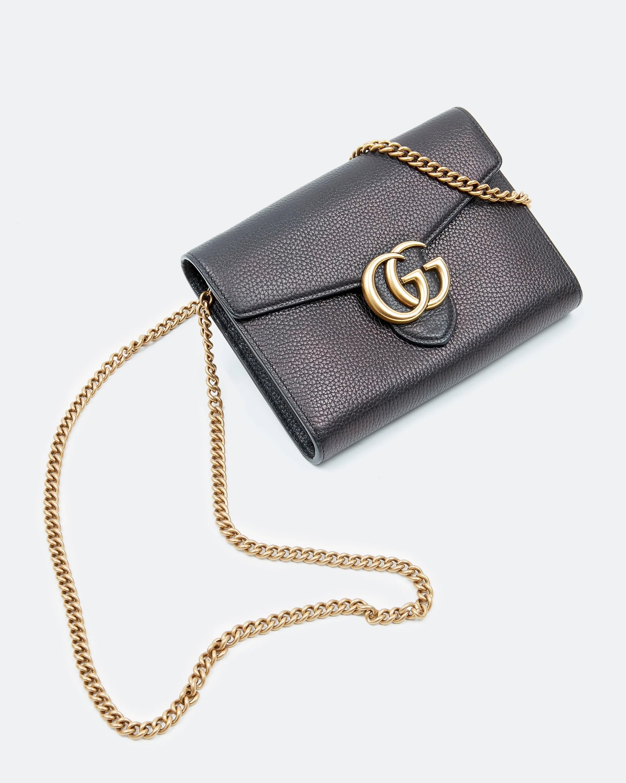 GUCCI GG MARMONT CALFSKIN LEATHER WALLET ON CHAIN