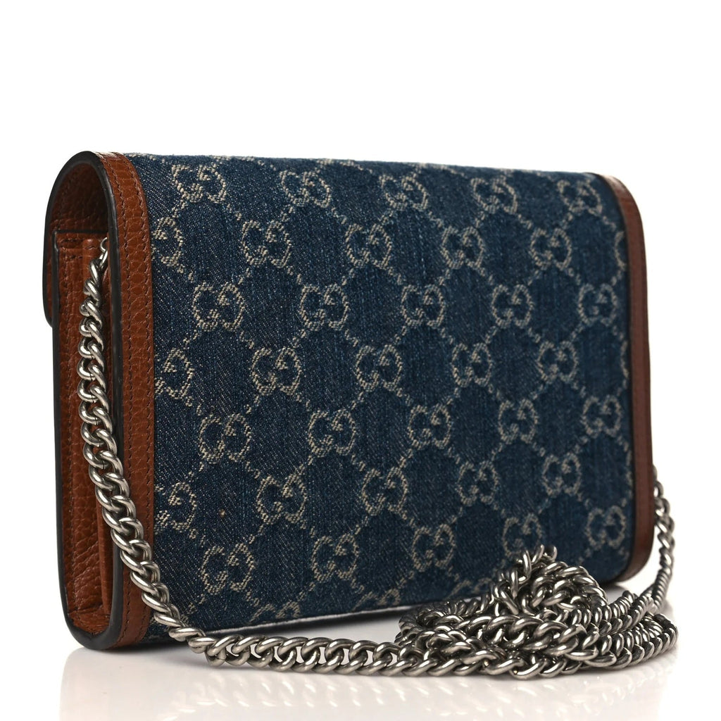 GUCCI GG MARMONT DIONYSUS DENIM WALLET ON A CHAIN