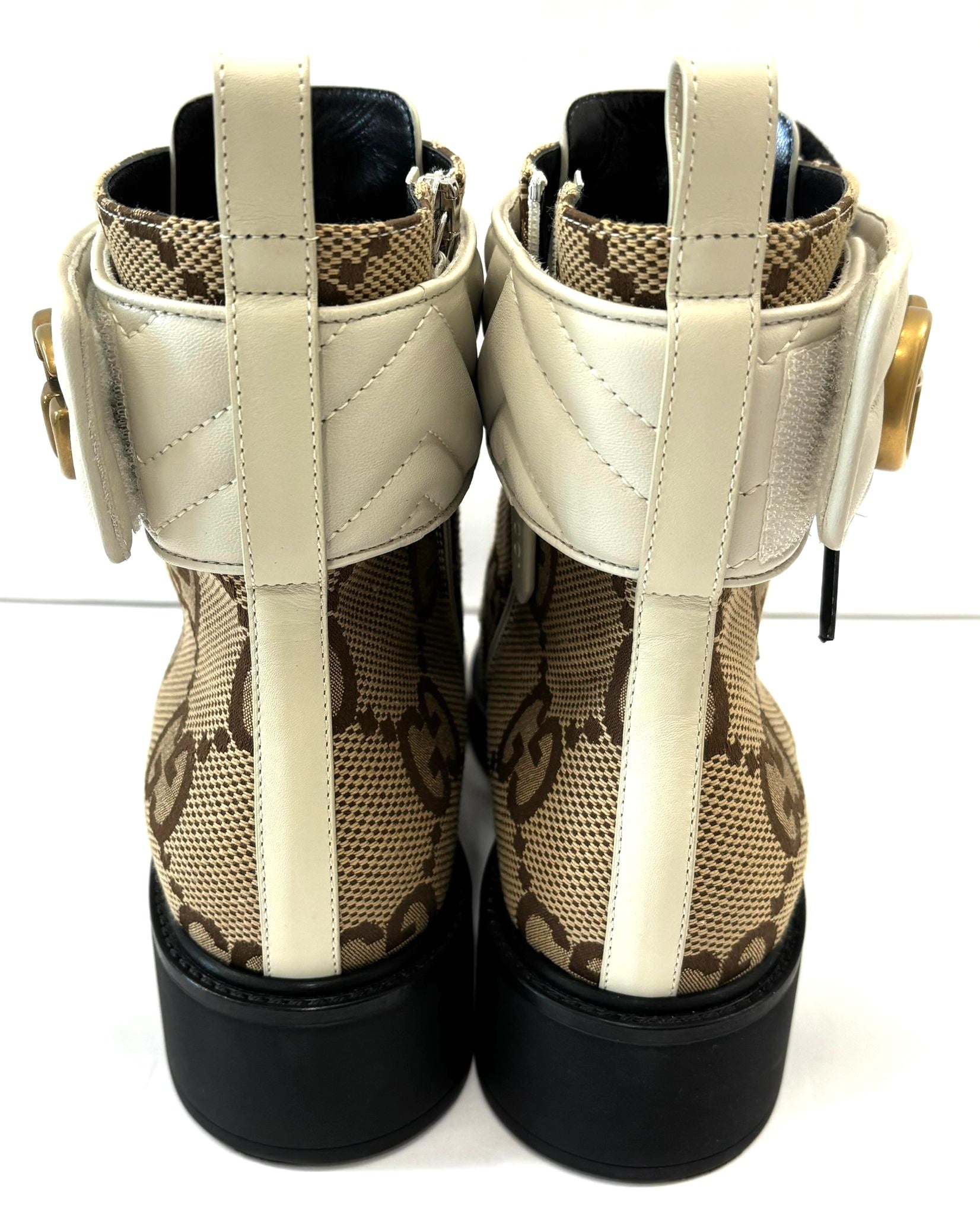 GUCCI FLORES CALFSKIN GG MARMONT LOGO ANKLE BOOTS