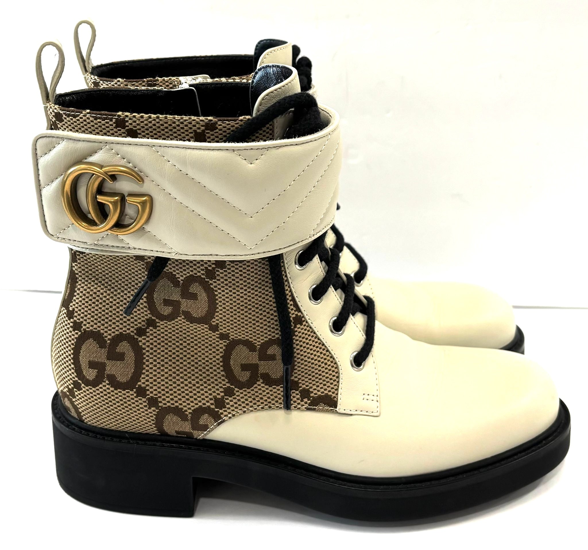 GUCCI FLORES CALFSKIN GG MARMONT LOGO ANKLE BOOTS