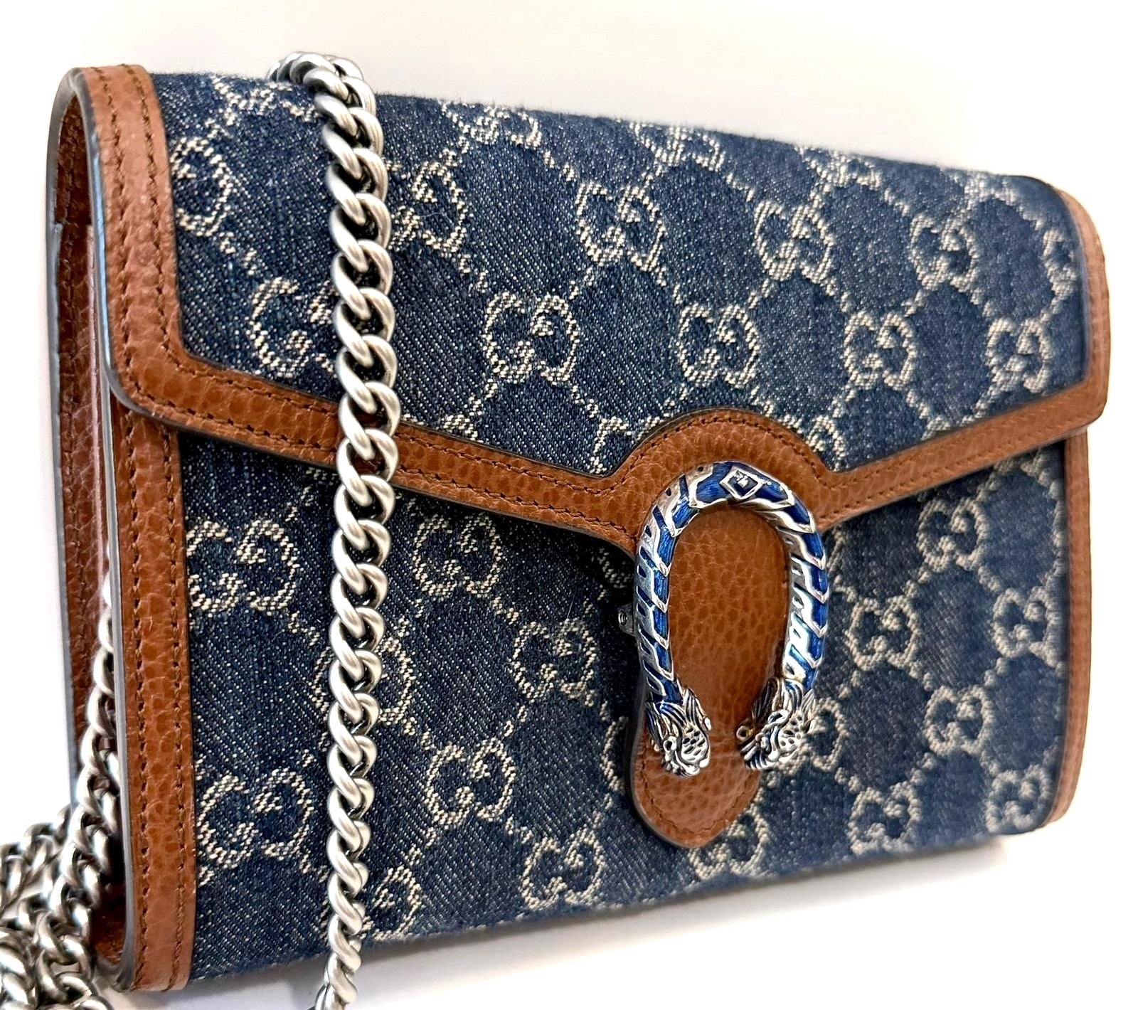 GUCCI GG MARMONT DIONYSUS DENIM WALLET ON A CHAIN