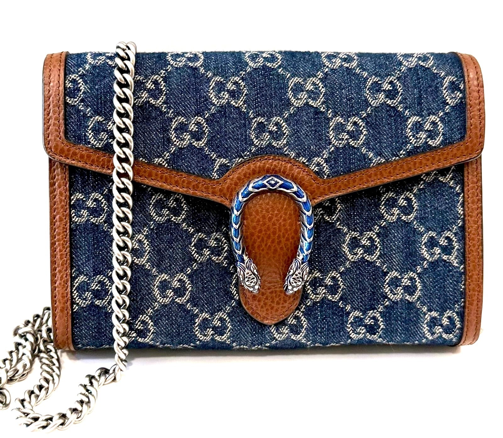 GUCCI GG MARMONT DIONYSUS DENIM WALLET ON A CHAIN