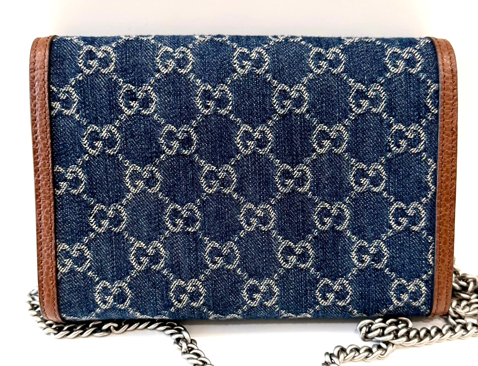 GUCCI GG MARMONT DIONYSUS DENIM WALLET ON A CHAIN